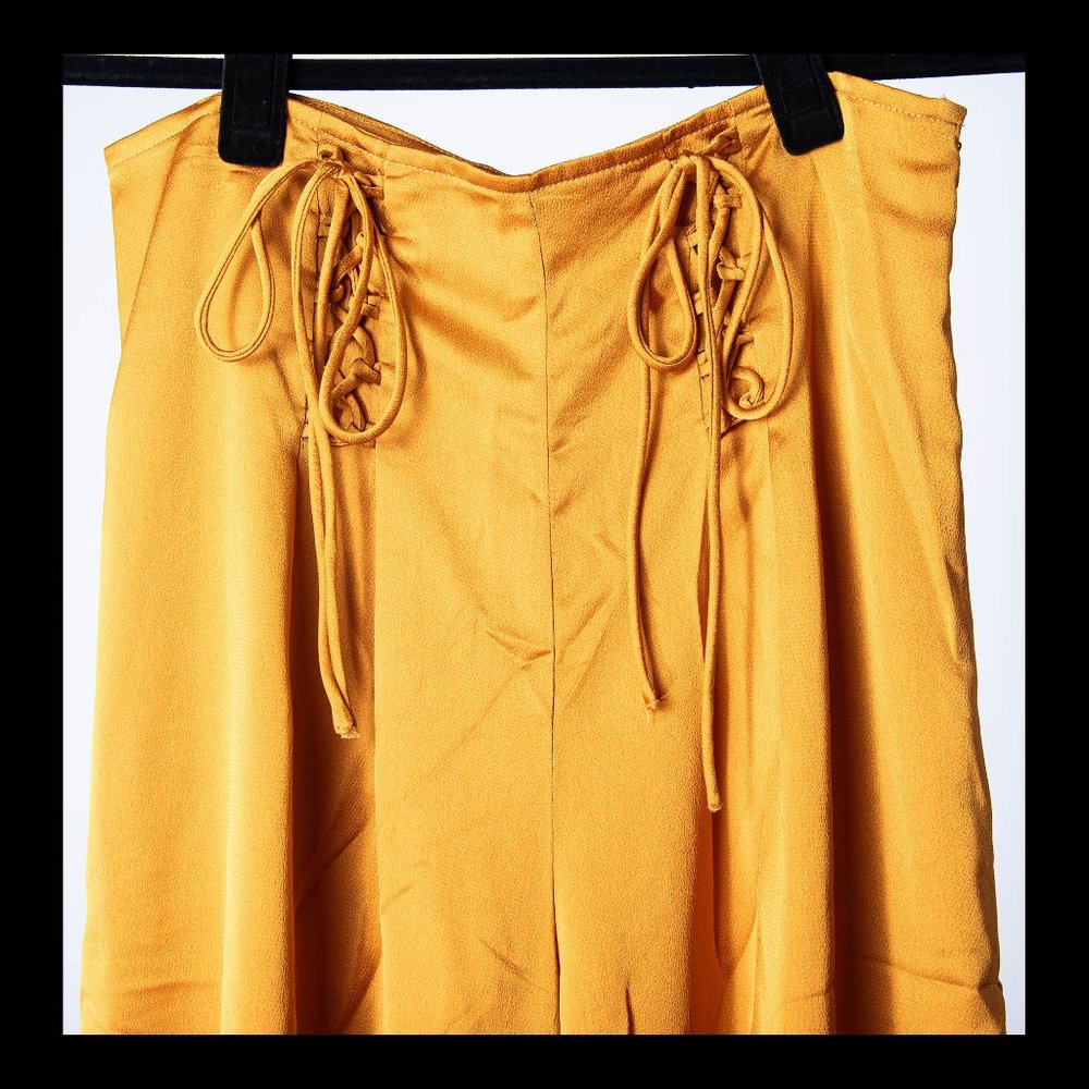 Lost+Wander Womens Dawn Mustard Lace Up Pleated Wide-Leg Pants Size S NWT - Picture 3 of 4